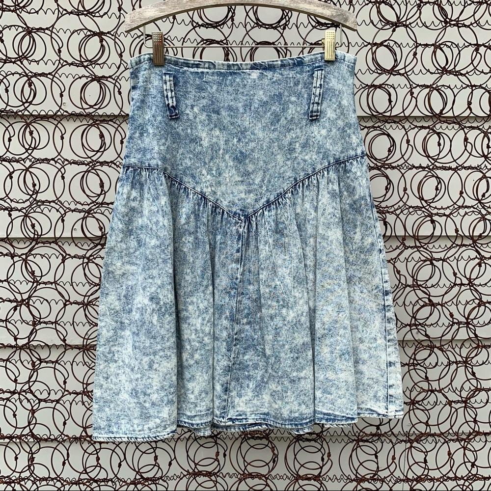 Vintage 80s acid wash denim yoke basque waist skirt